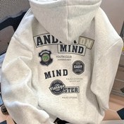 Resim Kadınların Vintage İlhamlı Gri Kapüşonlu Sweatshirt - Sonbahar/Kış İçin Rahat, Bol Kesim, Uzun Kollu Sweatshirt, Polyester Karışımı, Makinede Yıkanabilir, Rahat Giyim Kapüşonlu Sweatshirt|Vintage Kapüşonlu Sweatshirt|Polyester Karışımı Kapüşonlu Sweatshirt 