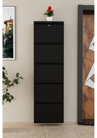 Resim Kilitli 5 Kapaklı Metal Ayakkabılık Siyah Siyah 