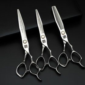 Resim Samurai Grit Profesyonel Saç İnceltme Makası 16.51cm & 15.24cm - Ejderha Sap Tasarımı, Paslanmaz Çelik Bıçaklar, Kıvırcık/Dalgalı Saçlar İçin Ergonomik Sağ El Makasları, Dayanıklı ve Keskin, Kuaför & Ev Kullanımı için 