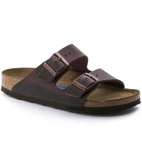 Resim Birkenstock Erkek Vizon Nubuk Deri Çift Tokalı Düz Arizona Terlik Derimod