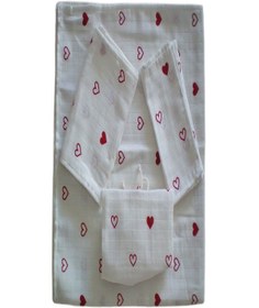 Resim More Home Bebek Müslin Bez Battaniye Set 5 Parça Kalpli Beyaz Kırmızı Beyaz - Kırmızı 
