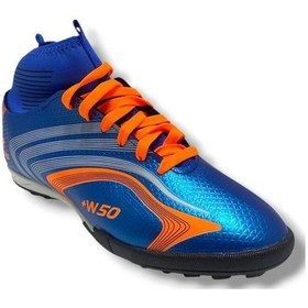 Resim Walked 435-25 Erkek Çoraplı Halı Saha Krampon Mavi Turuncu Mavi 