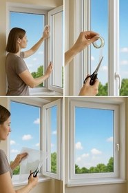 Resim Çift Kanat Pratik Sineklik, 1,25 m x 1.5 m Tül, Kapı & Pencere Uyumlu, 5,5 m Yapıştırma Bantlı (2 Adet) 