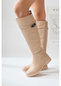 Resim Kanako Nud Aksesurlı Fermuarlı Kısa Topuklu Çizme 001 