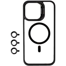 Resim İphone Uyumlu 15 Pro Uyumlu Magsafe Wireless Şarj Özellikli Standlı Zore Magsafe Klon Lnsm-li Uyumlu Kılıf- Siyah 