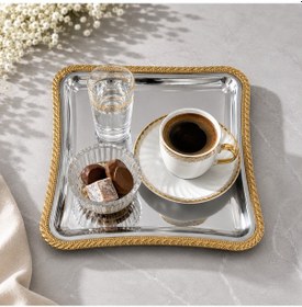 Resim Dgn Başak Model Gold Kenarlı İtalyan Sunum Tepsisi 21x18,5 Cm Altın - Gümüş 