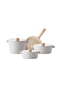Resim Neoflam Fika Alüminyum Döküm 7 Parça Krem Cam Kapaklı Tencere Tav 