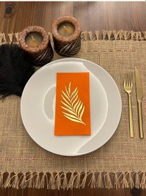 Resim Gold Yaldızlı Turuncu Yaprak Desenli Peçete 16 Adet 