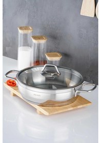 Resim Acar Karat 24 CM Basık Kısa Cam Kapaklı Çelik Tencere 16467 