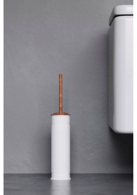 Resim Zift Unique Paslanmaz Çelik Ahşap Desenli Vintage Beyaz Tuvalet Fırçası Takımı - Wc Fırça Takım Beyaz 