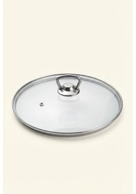 Resim Isıya Dayanıklı Cam Tencere Tava Kapağı - Metal Kulplu Buhar Delikli Yedek Kapak 26 Cm Şeffaf 