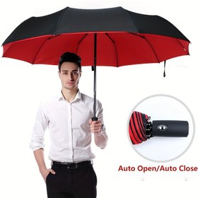 Resim FoungRainOne Büyük Katlanabilir Şemsiye, 10 Kaburga Güçlendirilmiş Dayanıklılık, Otomatik Açma/Kapama, Siyah UV Koruma, Rüzgar Geçirmez, Su Geçirmez, Erkekler ve Kadınlar İçin Demir Çerçeve ve Plastik Saplı Taşınabilir Şemsiye, Seyahat Şemsiyesi | Geniş Şemsiye | Katlanabilir Şemsiye 