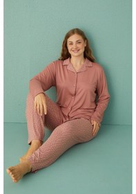 Resim Gd Goldoremi 50851-9 Büyük Beden Kadın Puantiyeli Önden Düğmeli Pijama Takım 001 