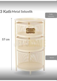 Resim 3 Katlı Sebzelik Açılır Metal Patates Soğan Sepeti Paslanmaz Meyvelik Organizer Sepet Krem Krem 