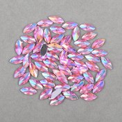 Resim 100 adet/paket, 7*15mm at gözü şeklinde akrilik gümüş altlı deliksiz sivri uçlu düz arka taşlar, dans kostümleri, çantalar ve ayakkabılar için DIY süsleme 