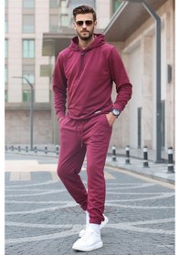 Resim Madmext Bordo Kapşonlu Basic Eşofman Takımı 5908 Bordo 
