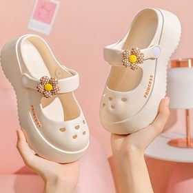 Resim Kızlar Sevimli Çiçekli Baskılı Clog Sandaletler, Çocuklar için Rastgele Renkli Casual Dress Up Mary Jane Ayakkabıları 