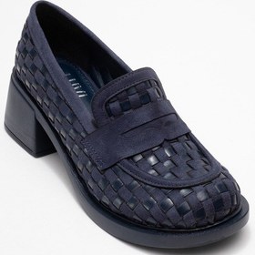 Resim Luvishoes Luvi Shoes Marlon Lacivert Örgülü Kadın Kalın Topuklu Loafer Ayakkabı Lacivert 