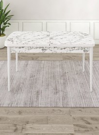 Resim Canisa Concept Eta Serisi, Beyaz Mermer Desen Açılabilir 80x132 Mdf Mutfak Masa Takımı, 4 Mürdüm Sandalye 
