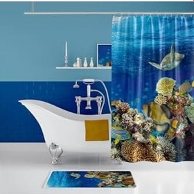 Resim Aquarium Banyo Paspas Ve Tek Kanat Duş Perdesi 1x180x200 Set 