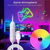 Resim 4 Müzik Modlu RGB Müzikli Akıllı Neon Işıklar - USB ile Çalışır, IP65, Kısılabilir, Basmalı Düğme Kontrolü, Partiler, Doğum Günleri ve Ev Dekorasyonu için Canlı Renk Değişimi, RGB Işıklar, Partiler 