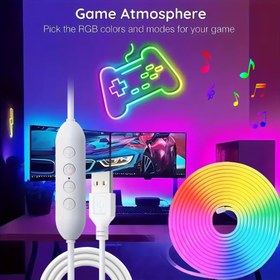 Resim 4 Müzik Modlu RGB Müzikli Akıllı Neon Işıklar - USB ile Çalışır, IP65, Kısılabilir, Basmalı Düğme Kontrolü, Partiler, Doğum Günleri ve Ev Dekorasyonu için Canlı Renk Değişimi, RGB Işıklar, Partiler 