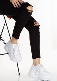 Resim Limeo Beyaz Bağcıklı Yüksek Taban Cilt Günlük Kadın Fileli Sneaker Spor Ayakkabı 