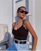 Resim Somut istanbul Kadın Siyah Dantel Detaylı Croptop 