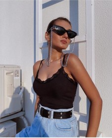 Resim Somut istanbul Kadın Siyah Dantel Detaylı Croptop 