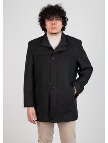 Resim Yakalı Klasik Kesim Fermuarlı Kaşe Erkek Kaban Antrasit 