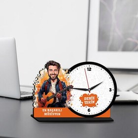 Resim Erkek Müzisyen Karikatürlü MDF Masa Saati 