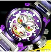 Resim Invicta Dc Comics Joker Russian Diver Offshore Mor Swiss Erkek Kol Saati 52 MM 886678312107 