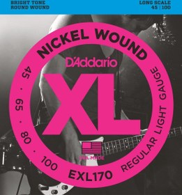 Resim D'Addario EXL170 XL Nickel Wound Bas Gitar Tel Seti - 45-100 Regular Light (Profesyonel) | Long Scale, Dünya Standartlarında En Çok Tercih Edilen Bas Teli ve Parlak Nikel Tonu 