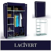 Resim Holtech Tek Yandan Raflı Plastik Bez Dolap Kumaş Gardırop Lacivert 