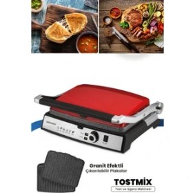Resim Goldmaster Tostmix Kırmızı Paslanmaz Çelik 2000 Watt Granit Çıkarılabilir Plakalı Tost ve Izgara Makinesi 