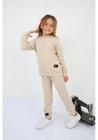 Resim Ribana Oversize Kapüşonlu Arma Detaylı Alt Üst Takım Bej 