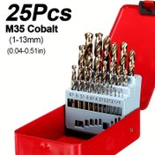 Resim 25 Adet M35 Kobalt Matkap Ucu Seti, 1-13mm, Sert Metal, Paslanmaz Çelik, Dökme Demir için Yüksek Hız Çeliği İş Matkapları, Yuvarlak Gövde, Elektrik Gerektirmez 