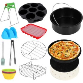 Resim Yuandong 13 Parça 7 Inç (18cm) Yui / Xiaomi / Philips / Kumtel Uyumlu Air Fryer Aksesuarları Set - Siyah (Yurt Dışından) 