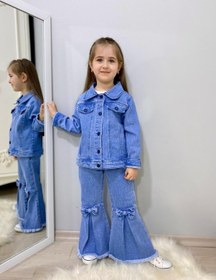 Resim Modavals Fiyonk Detaylı İspanyol Paça Kot Pantolon & Kot Ceket & Badi Kız Çocuk Kombin Çok Renkli 