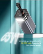 Resim Kensa 65W Hızlı Şarjlı 20.000 mAh Powerbank – Dijital Ekranlı, Dahili Fenerli, Çift Çıkışlı 