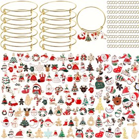 Resim 200 adet Noel Temalı Takı Seti, 20 adet Ayarlanabilir Genişletme Bileklikleri, 60 adet Noel Temalı Kolyeler, 120 adet Açık Yüzükler, DIY Takı Yapımı Aksesuarları, Bileklik Kolyeler Kolye Küpeler El Sanatları Malzemeleri Noel Hediyeleri 