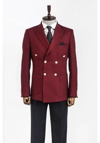 Resim Wessi Kruvaze Slim Fit Bordo Erkek Ceket Bordo 