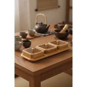 Resim Feyza Design Bambu Standlı Kare Çerezlik 3’lü Set, Şık ve Kullanışlı Tasarım 