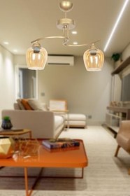 Resim Fer Avize Fuji Modern Tasarım Eskitme Kasa Bal Camlı Salon - Mutfak - Yatak Odası 2 Li Avize 