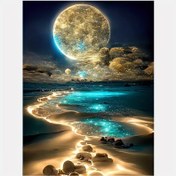 Resim Beach Moon Landscape 5D Diamond Painting Kit - Yuvarlak Elmas Kanvas Duvar Sanatı Dekoru, Yetişkinler ve Başlangıçlar için İdeal, Plaj Teması, Akrilik Malzeme, Ay Dekoru 