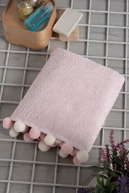 Resim Pudra Pembe Ponponlu Pamuk Yüz Havlusu (50x90) 
