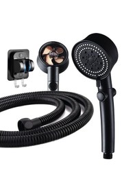 Resim Pervaneli 5 Fonksiyon Duş Başlığı Siyah Hortum , Yapışkan Mafsal Simli 