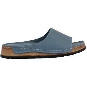 Resim Hakiki Deri Lazer Kesim Delikli Rahat Taban Kadın Terlik Napa-309 Mavi 