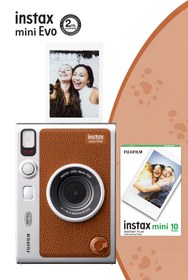 Resim Fujifilm Instax Mini Evo Kahverengi Fotoğraf Makinesi ve 10'lu Film 
