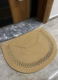 Resim Yarım Daire Jüt Kapı Önü Paspası Siyah Desenli El Örgüsü Dayanıklı İç ve Dış Mekan Kullanıma Uygun Doğal El İşçiliği Karşılama Paspası Otel Restorant Ofis Kilinikler İçin Kapı Matı (HASIR, 65 X 90 CM) 